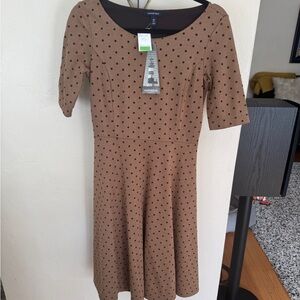 Lands' End Tan Midi Dress with Black Dots